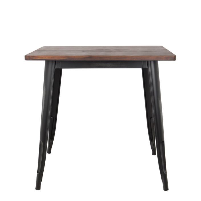 Table carrée industrielle acier brillant noir et plateau pin massif foncé Kontoir 80 cm - Photo n°2