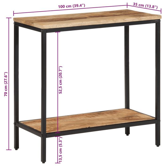 Table console 100x35x70 cm bois de manguier massif brut - Photo n°9