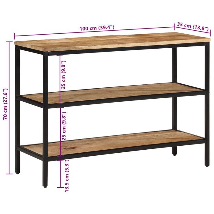 Table console 100x35x70 cm bois de manguier massif brut - Photo n°9