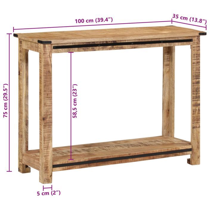 Table console 100x35x75 cm bois de manguier massif - Photo n°9