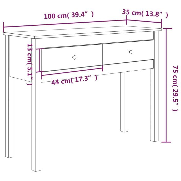 Table console 100x35x75 cm Bois massif de pin - Photo n°10