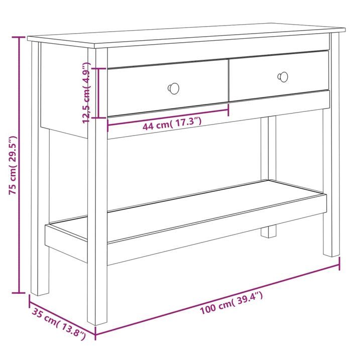 Table console 100x35x75 cm Bois massif de pin - Photo n°10