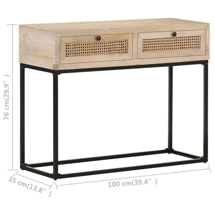 Table console 100x35x76 cm Bois de manguier et canne naturelle - Photo n°7