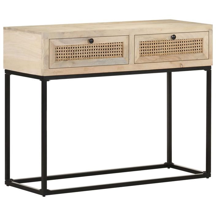 Table console 100x35x76 cm Bois de manguier et canne naturelle - Photo n°10