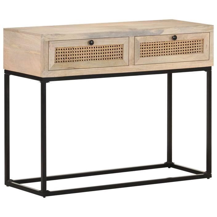 Table console 100x35x76 cm Bois de manguier et canne naturelle - Photo n°11