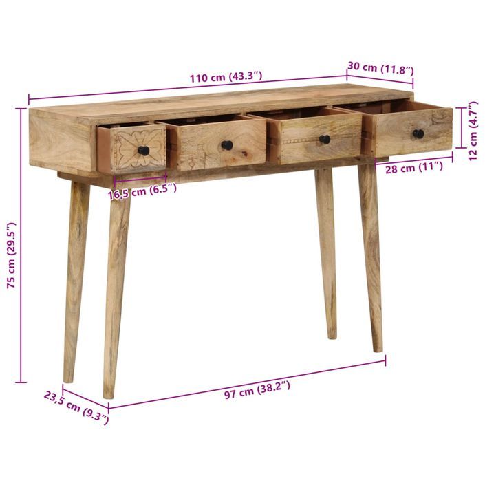 Table console 110x30x75 cm bois de manguier massif - Photo n°11