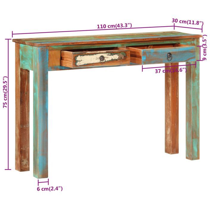 Table console 110x30x75 cm bois massif de récupération - Photo n°9