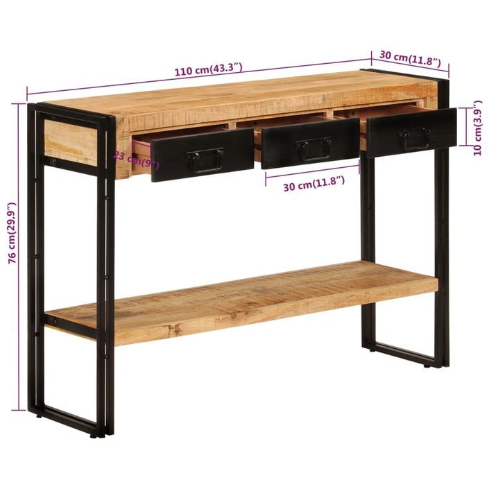 Table console 110x30x76 cm Bois de manguier solide - Photo n°7