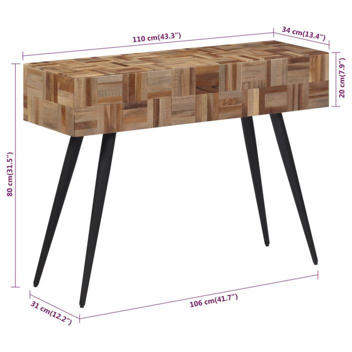 Table console 110x34x80 cm teck de récupération massif - Photo n°7