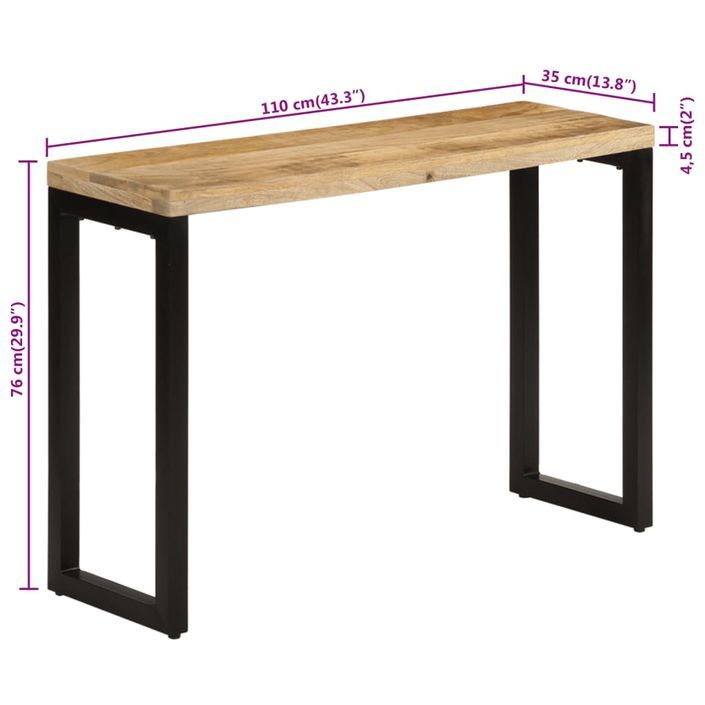 Table console 110x35x76 cm bois de manguier massif brut - Photo n°8