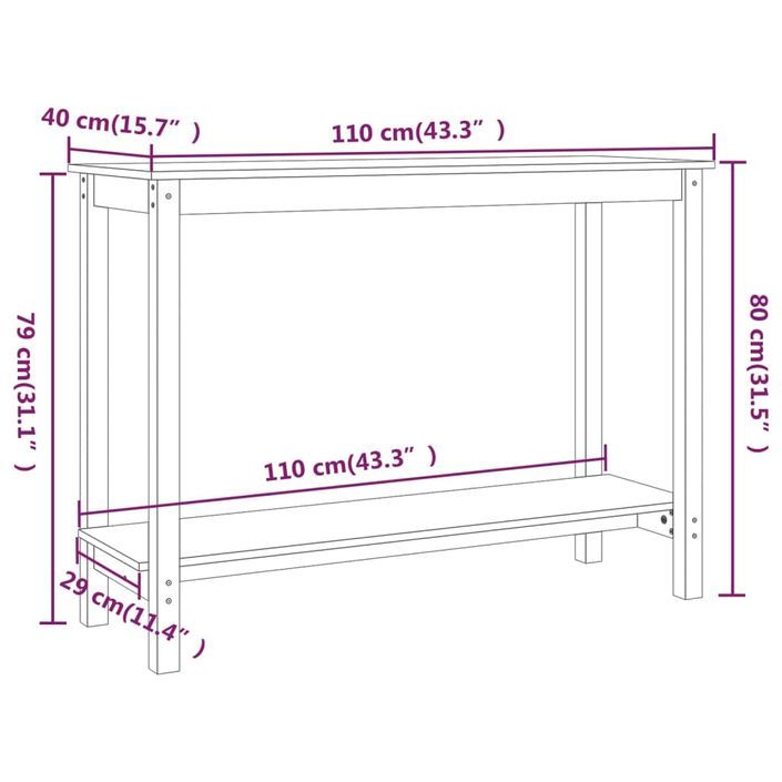 Table console 110x40x80 cm Bois massif de pin - Photo n°8