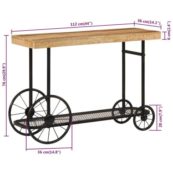 Table console 112x36x76 cm bois massif de manguier et fer - Photo n°10