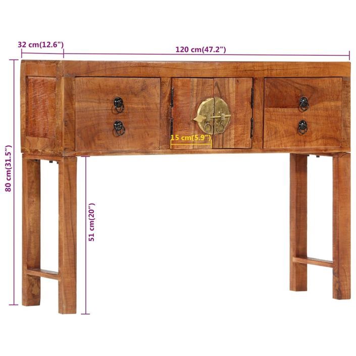 Table console 120x32x80 cm bois massif d'acacia - Photo n°9