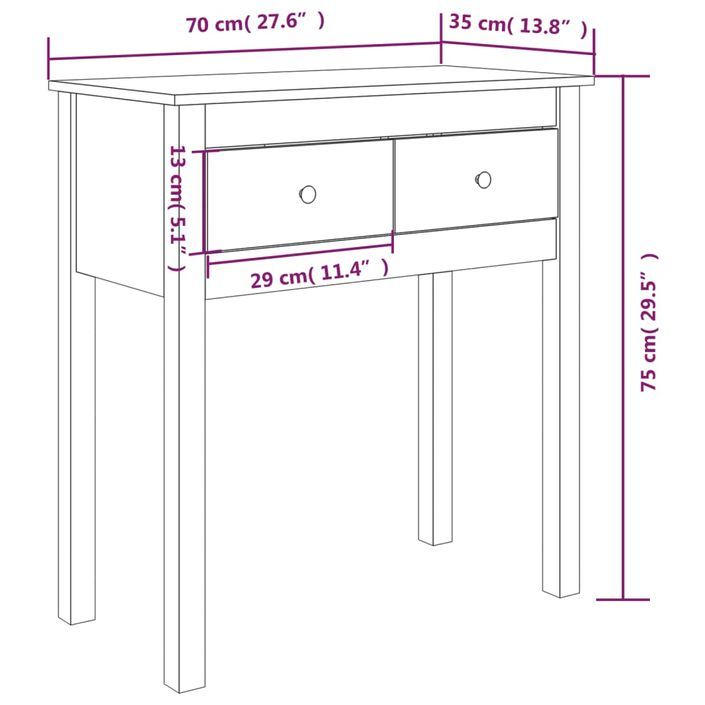 Table console 70x35x75 cm Bois massif de pin - Photo n°10