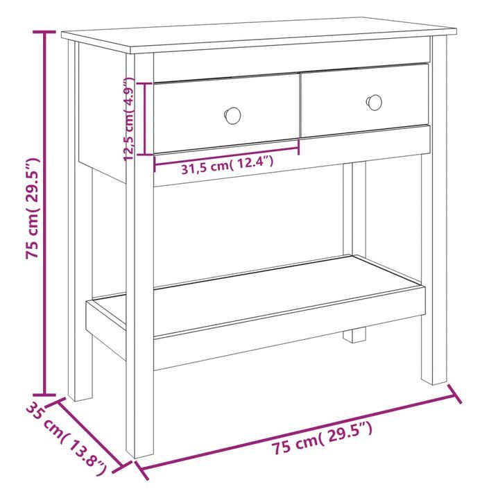 Table console 75x35x75 cm Bois massif de pin - Photo n°10