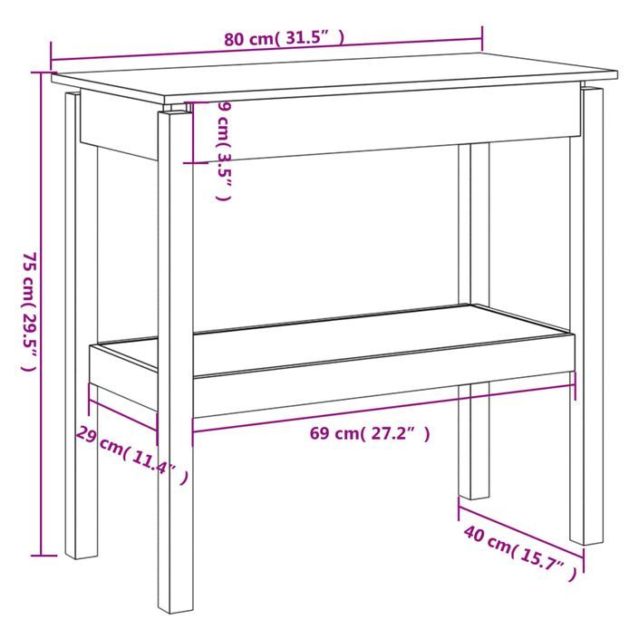 Table console 80x40x75 cm Bois massif de pin - Photo n°7