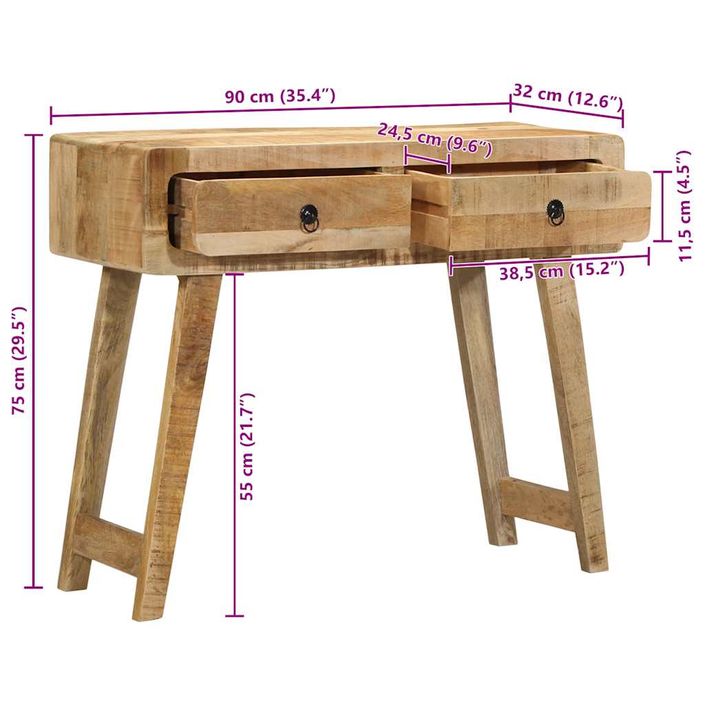 Table console 90x32x75 cm bois massif de manguier brut - Photo n°11