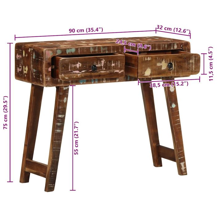 Table console 90x32x75 cm bois massif de récupération - Photo n°11