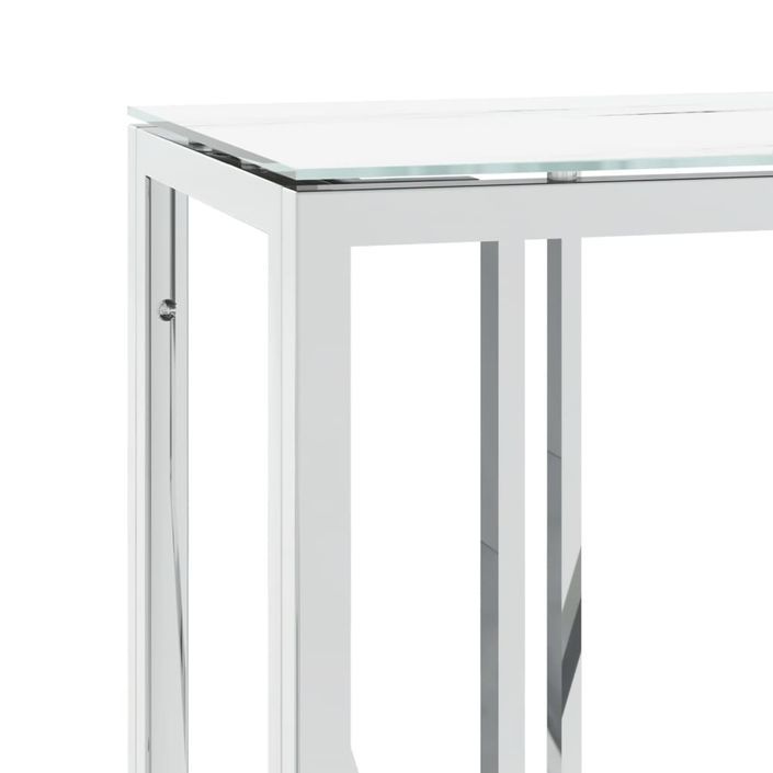 Table console argenté 110x30x70 cm acier inoxydable et verre - Photo n°5