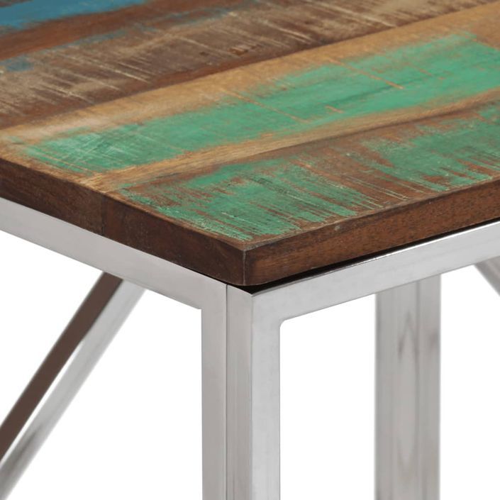 Table console argenté acier inoxydable/bois massif récupération - Photo n°4