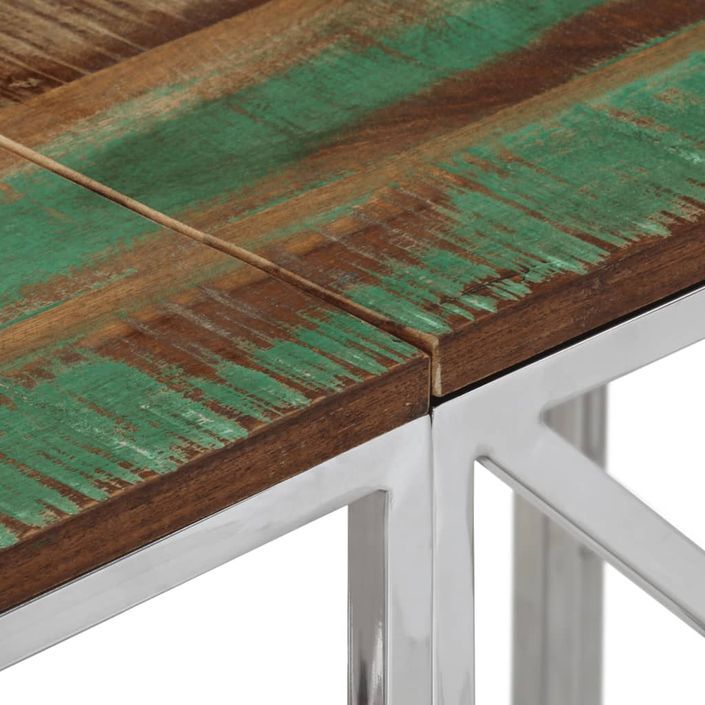 Table console argenté acier inoxydable/bois massif récupération - Photo n°5