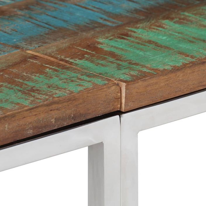 Table console argenté acier inoxydable/bois massif récupération - Photo n°5