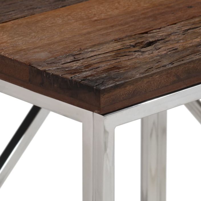 Table console argenté acier inoxydable et bois de mélèze massif - Photo n°4