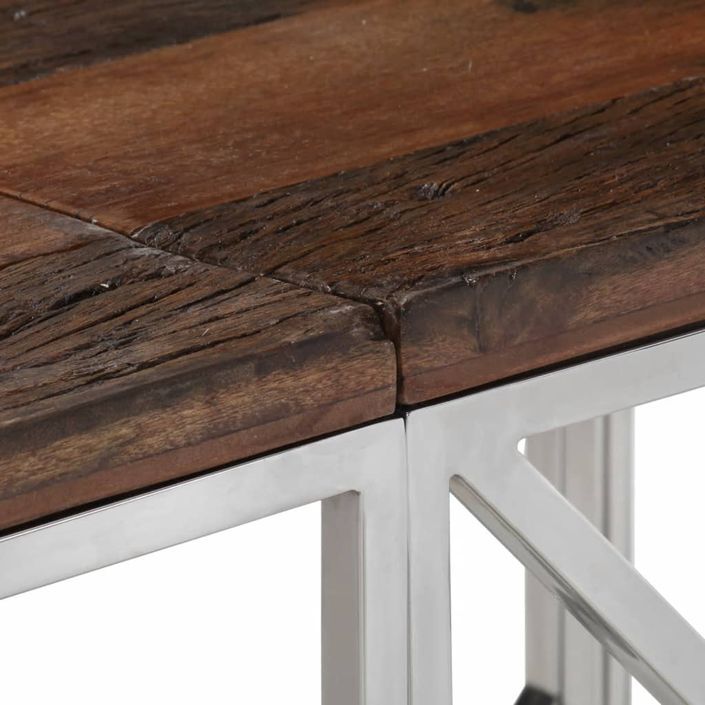 Table console argenté acier inoxydable et bois de mélèze massif - Photo n°5