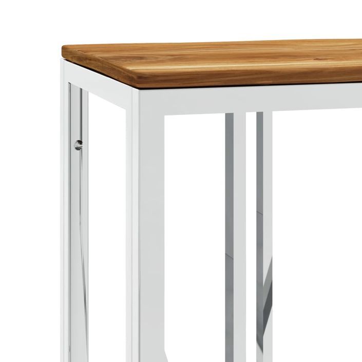 Table console argenté acier inoxydable et bois massif d'acacia - Photo n°5