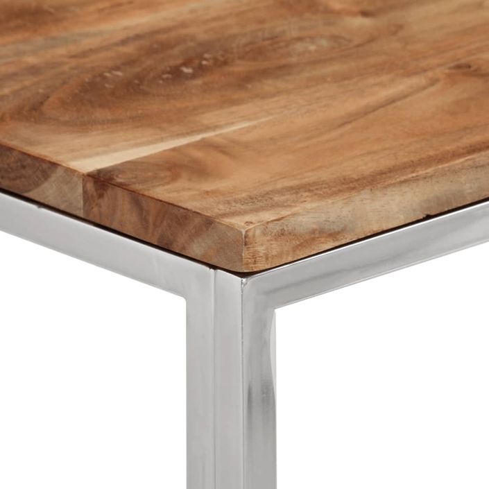 Table console argenté acier inoxydable et bois massif d'acacia - Photo n°4