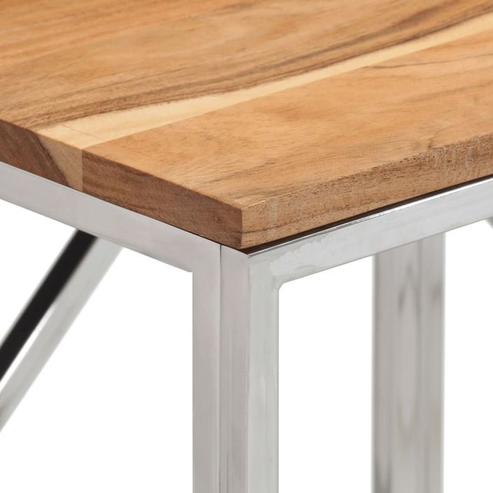 Table console argenté acier inoxydable et bois massif d'acacia - Photo n°4