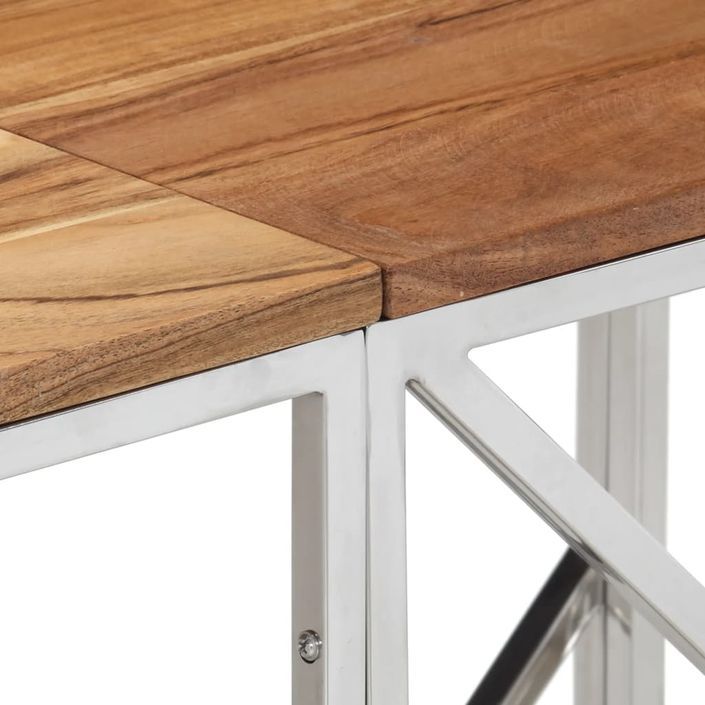 Table console argenté acier inoxydable et bois massif d'acacia - Photo n°5