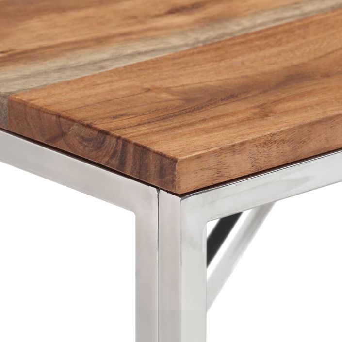 Table console argenté acier inoxydable et bois massif d'acacia - Photo n°4