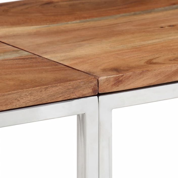 Table console argenté acier inoxydable et bois massif d'acacia - Photo n°5