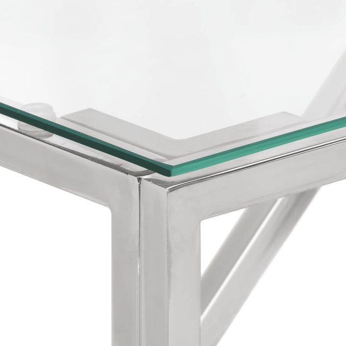 Table console argenté acier inoxydable et verre trempé - Photo n°4