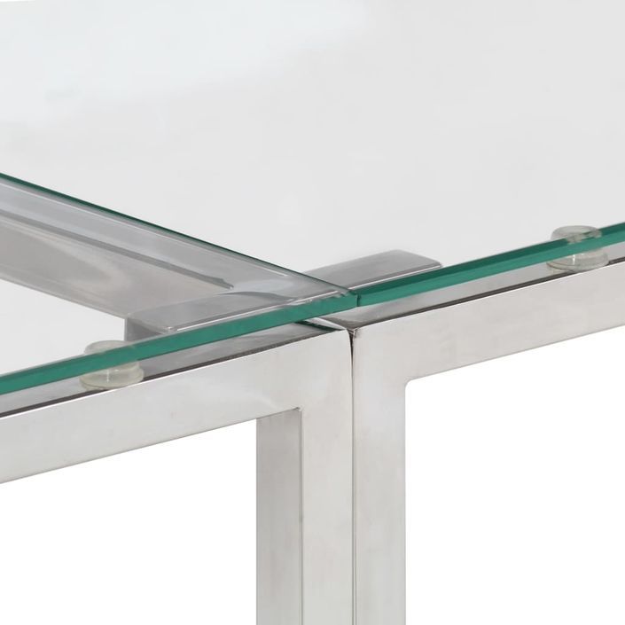 Table console argenté acier inoxydable et verre trempé - Photo n°5