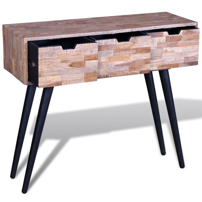 Table console avec 3 tiroirs Bois de teck recyclé - Photo n°3