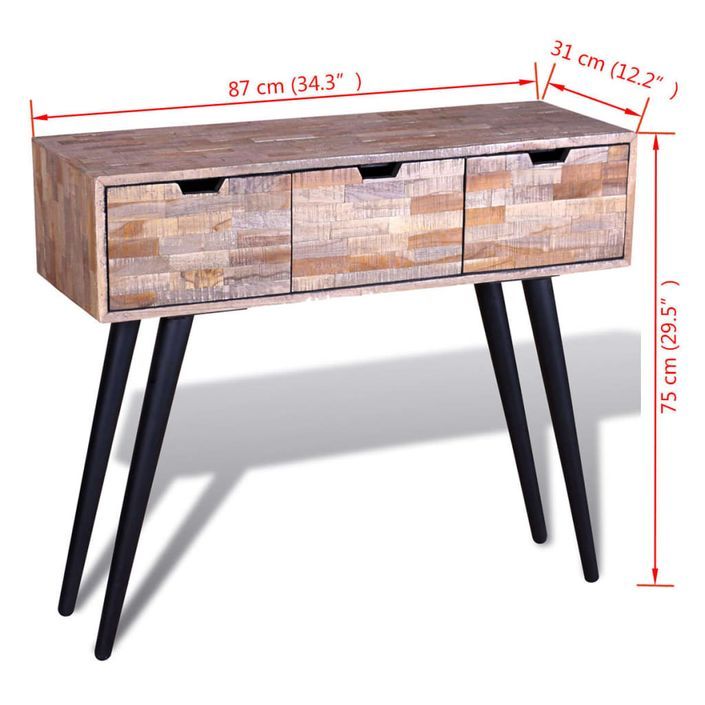 Table console avec 3 tiroirs Bois de teck recyclé - Photo n°9