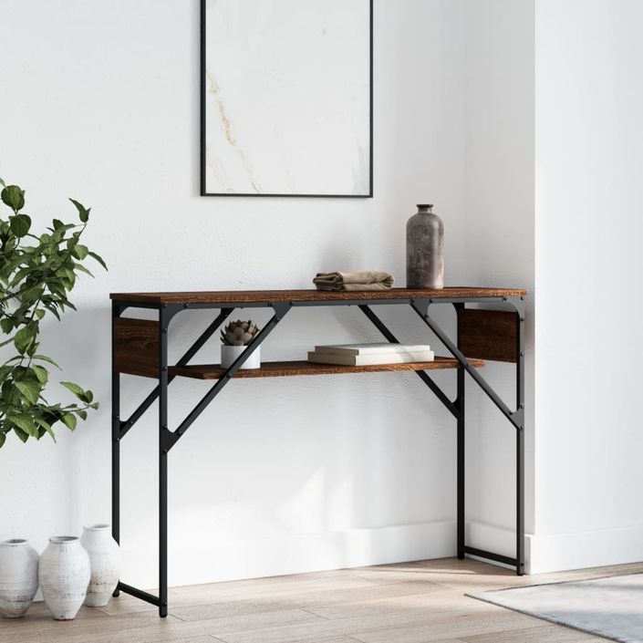 Table console avec étagère chêne marron 105x30x75 cm - Photo n°2