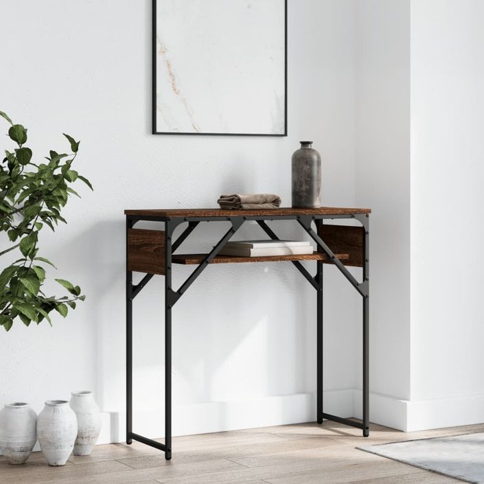 Table console avec étagère chêne marron 75x30x75 cm - Photo n°2