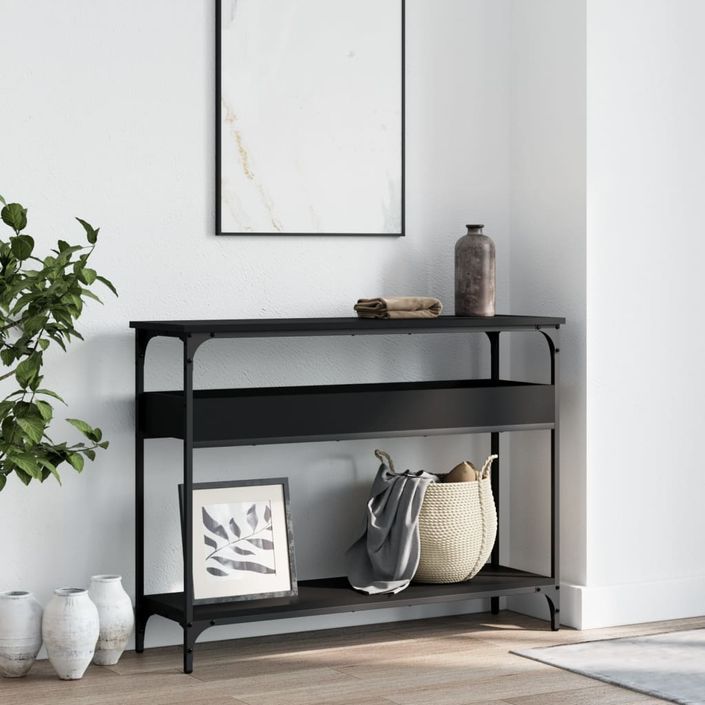 Table console avec étagère noir 100x29x75 cm bois d'ingénierie - Photo n°3