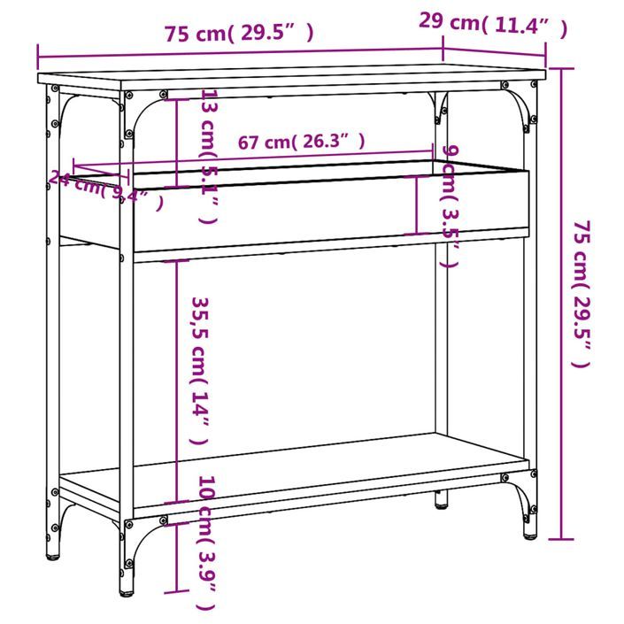 Table console avec étagère noir 75x29x75 cm bois d'ingénierie - Photo n°8