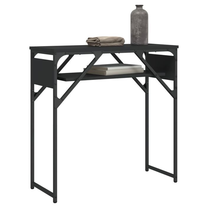 Table console avec étagère noir 75x30x75 cm bois d'ingénierie - Photo n°3