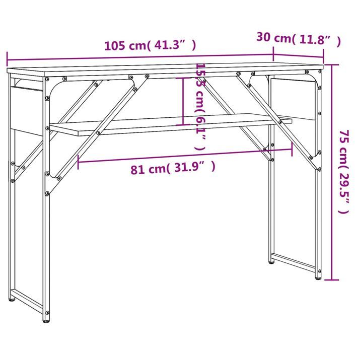 Table console avec étagère sonoma gris 105x30x75 cm - Photo n°9