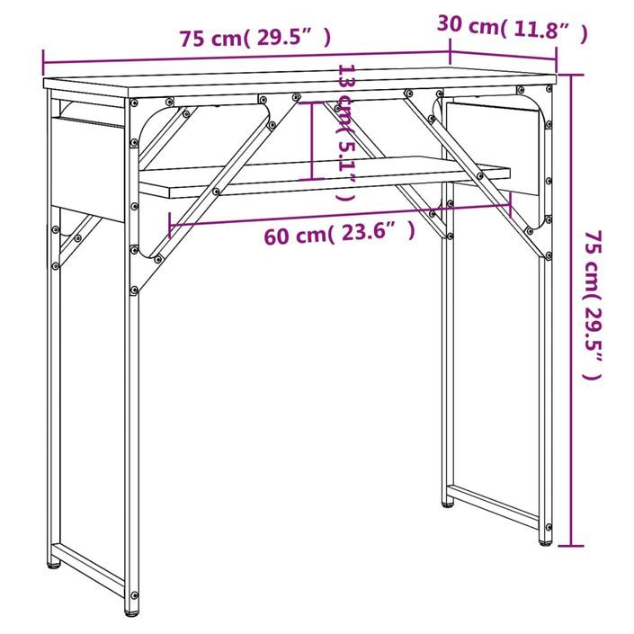 Table console avec étagère sonoma gris 75x30x75 cm - Photo n°9