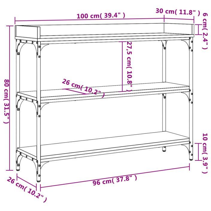 Table console avec étagères chêne marron 100x30x80 cm - Photo n°9