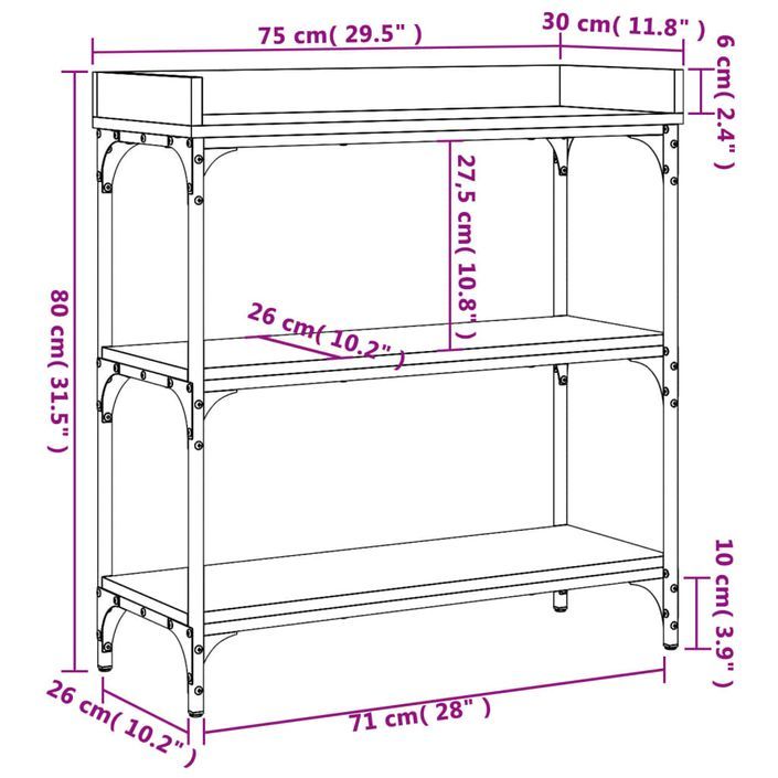 Table console avec étagères chêne marron 75x30x80 cm - Photo n°9