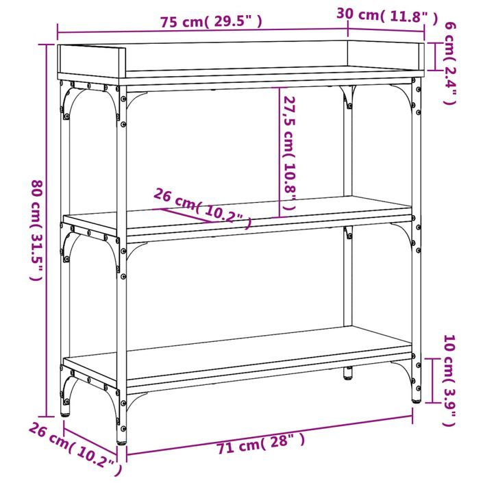 Table console avec étagères sonoma gris 75x30x80 cm - Photo n°9