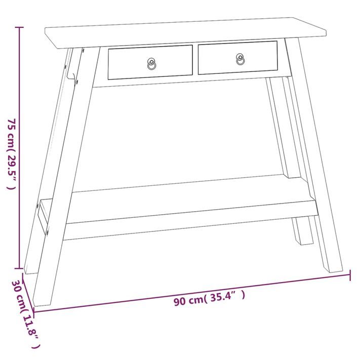Table console avec tiroirs 90x30x75 cm bois d'acajou massif - Photo n°7