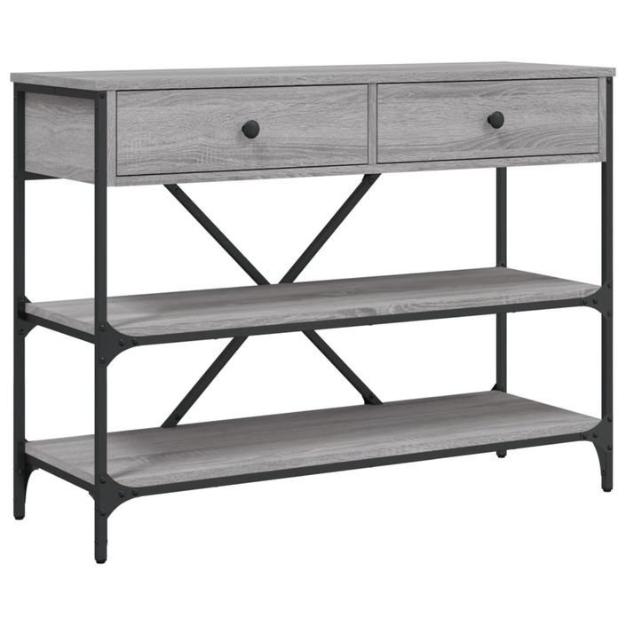 Table console avec tiroirs et étagères gris bois d'ingénierie - Photo n°1
